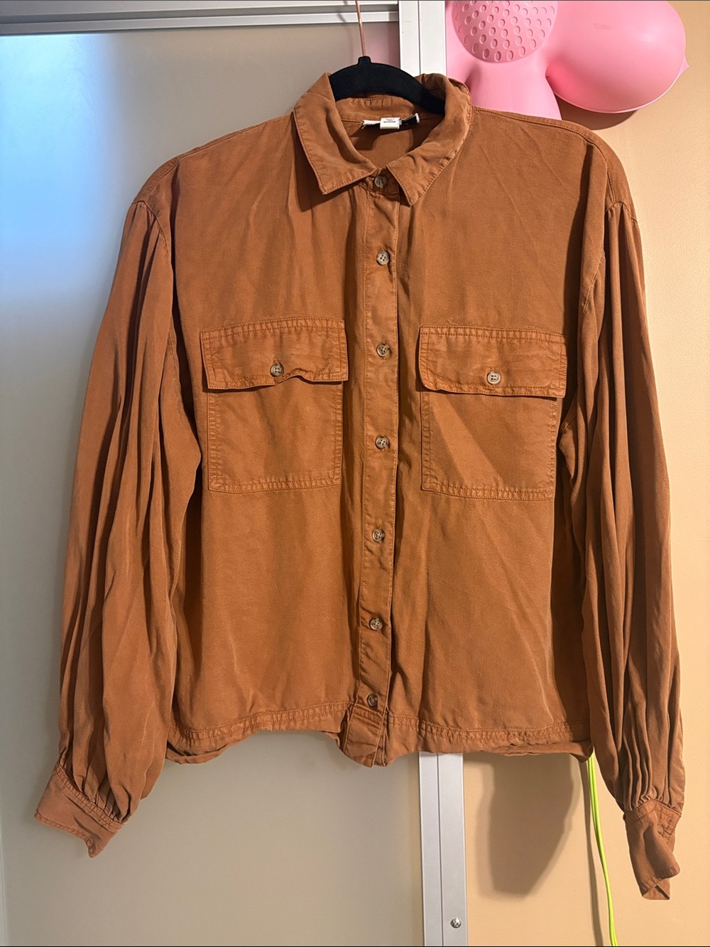 Topshop Button-Up Utility Shirt Jacket in Rust Brown Colour